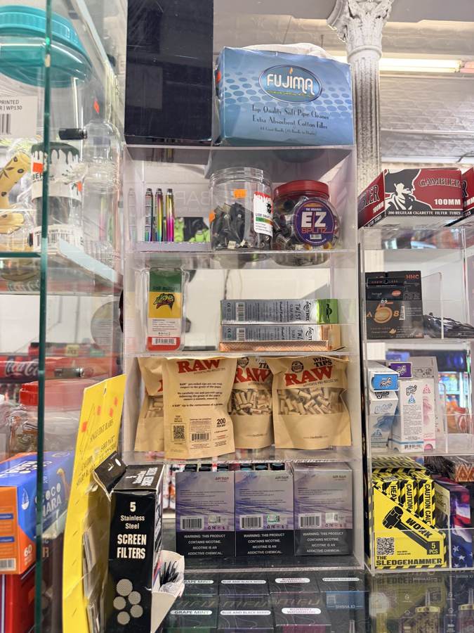 Glass and accessories behind the counter