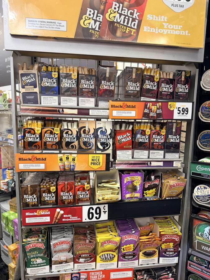 Cigarettes and cigars behind the counter