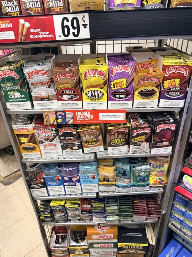 Cigarettes and cigars behind the counter