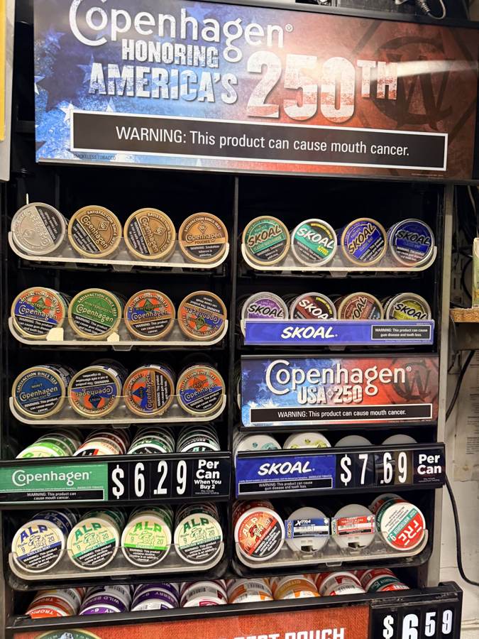 Nicotine pouches behind the counter