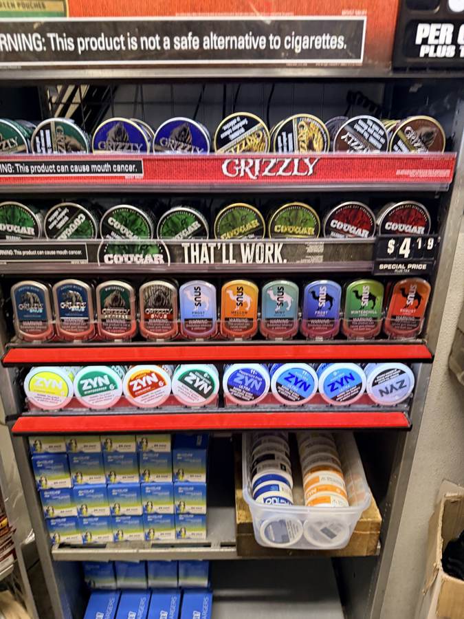 Nicotine pouches behind the counter