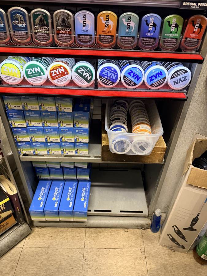 Nicotine pouches behind the counter