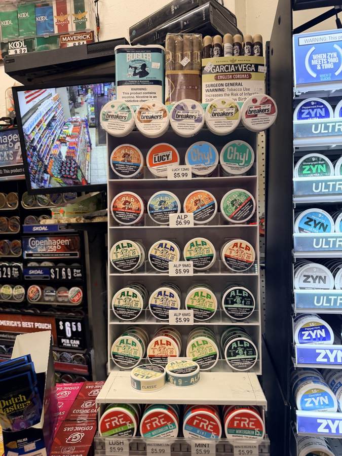 Nicotine pouches behind the counter