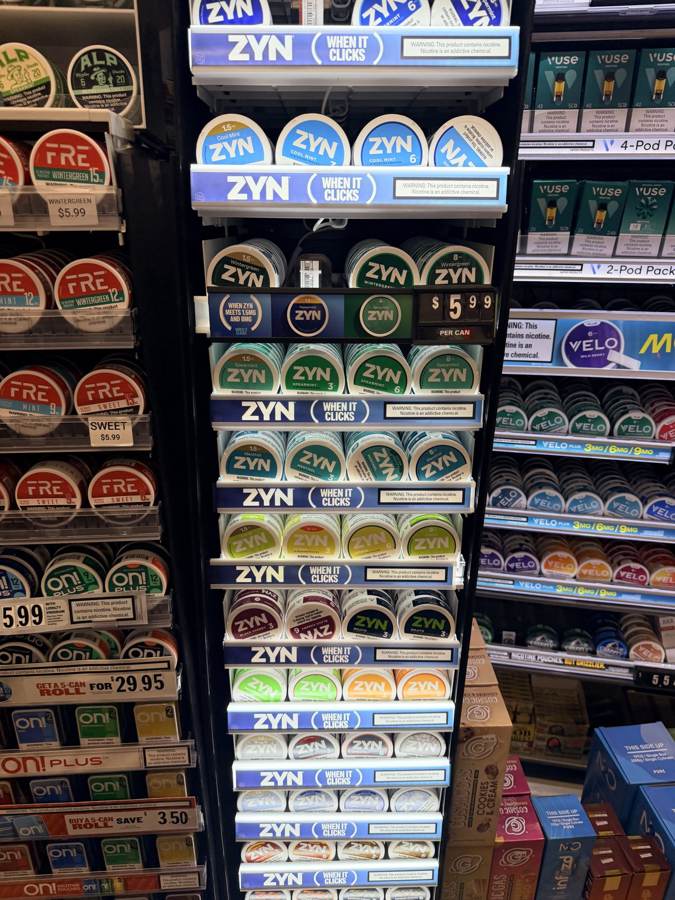 Nicotine pouches behind the counter