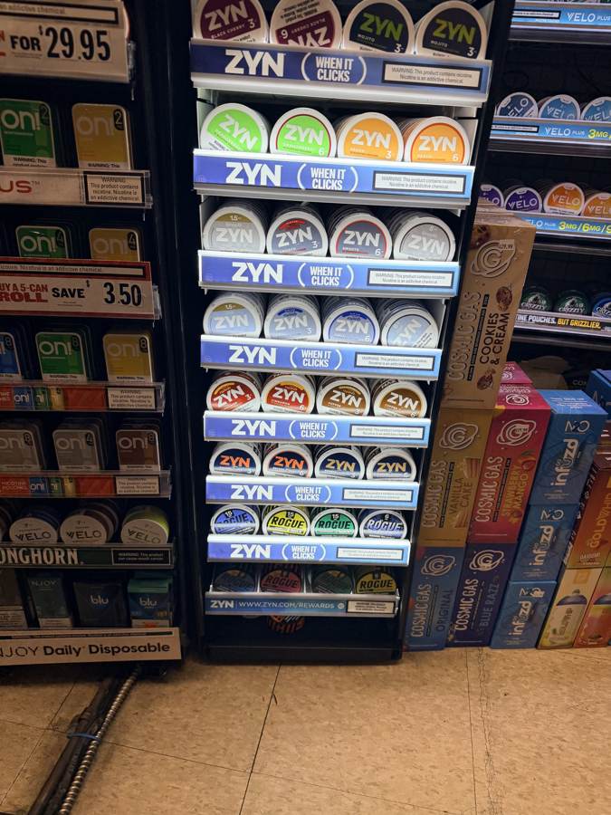 Nicotine pouches behind the counter