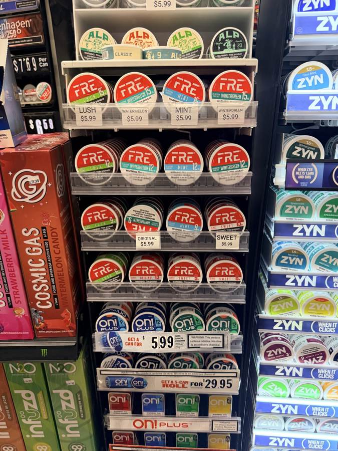 Nicotine pouches behind the counter