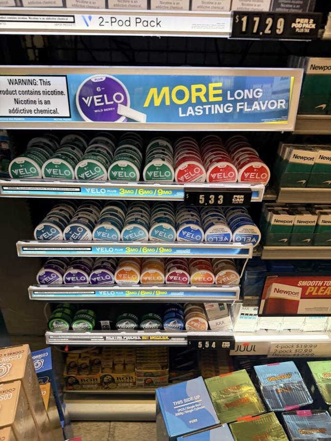 Nicotine pouches behind the counter