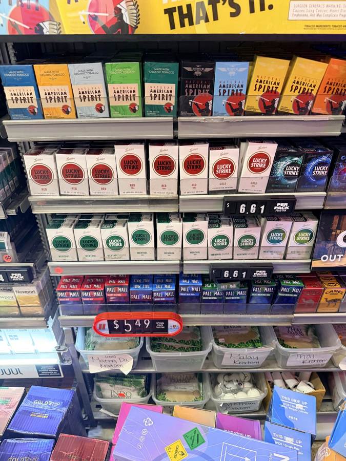 Cigarettes and cigars behind the counter