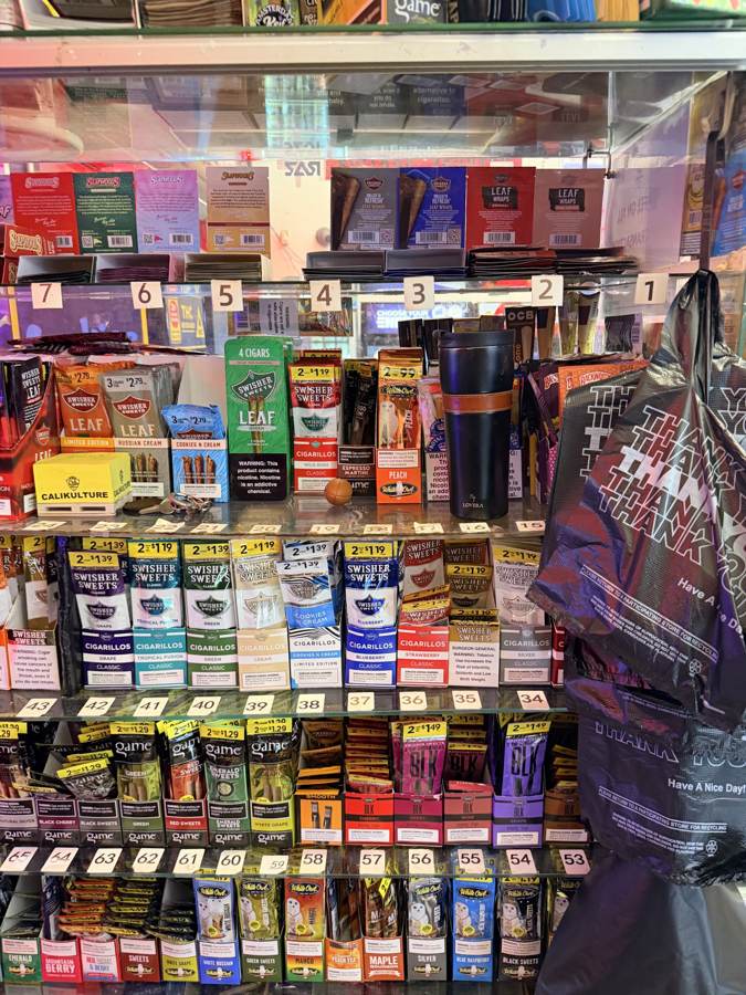 Cigarettes and cigars behind the counter