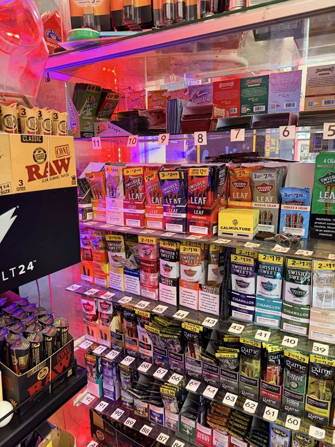 Cigarettes and cigars behind the counter