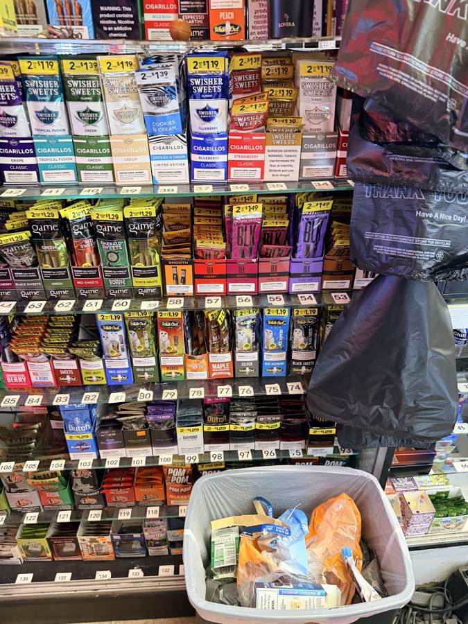 Cigarettes and cigars behind the counter